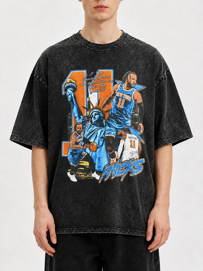 Vintage graphic tee with Statue of Liberty and basketball design