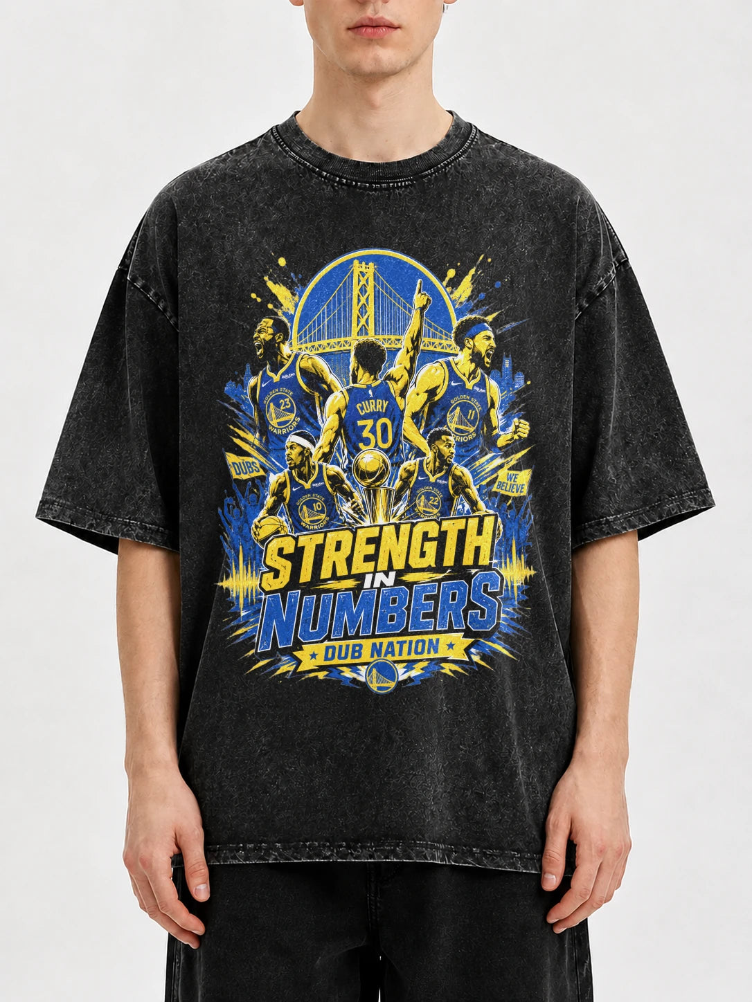 Vintage Strength in Numbers graphic t-shirt in faded black