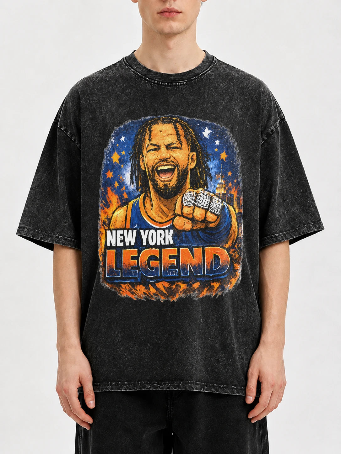 Black graphic tee featuring New York Legend design