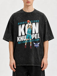Vintage basketball graphic tee in faded black with player design