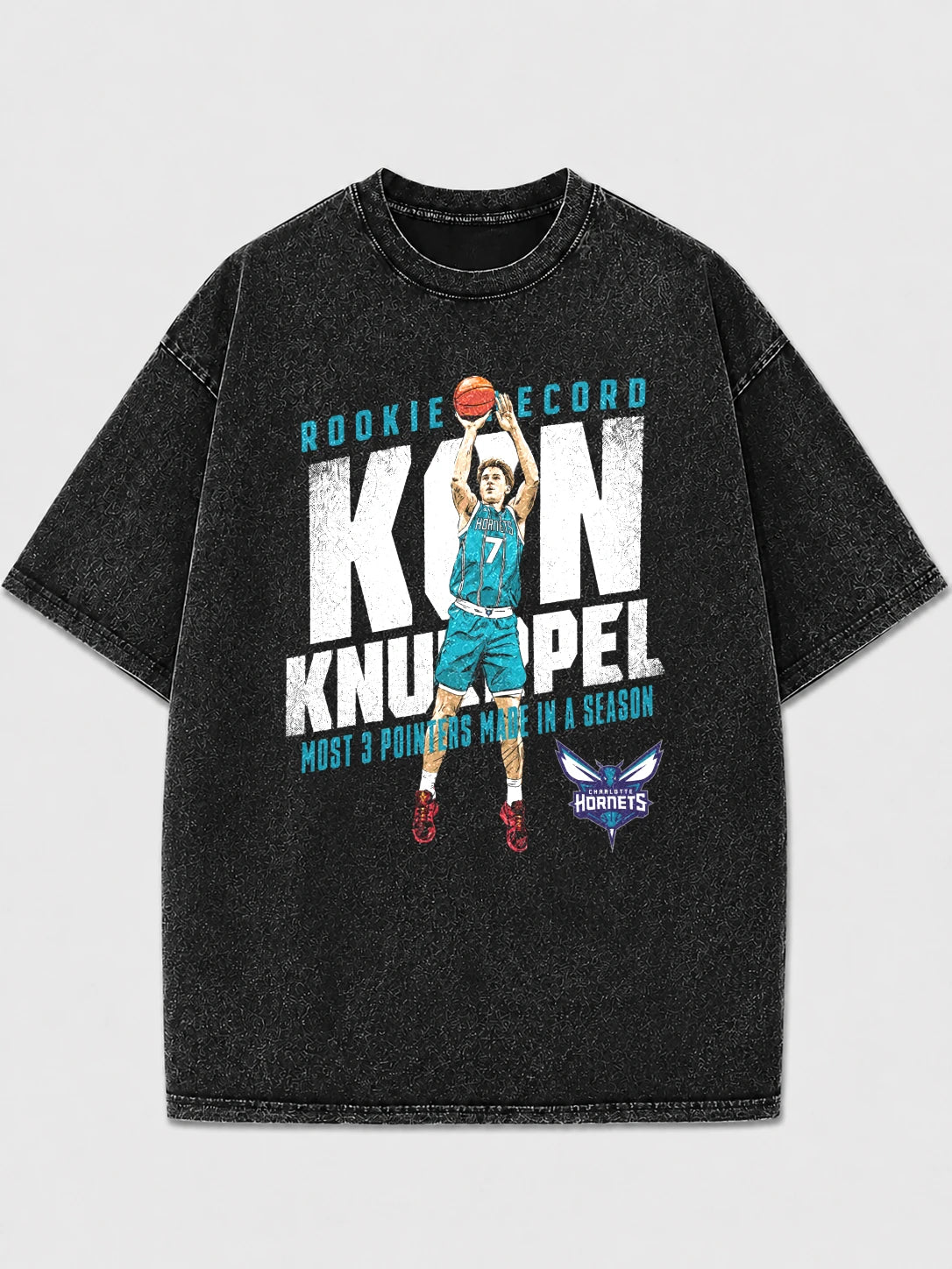Vintage basketball graphic tee in faded black with player design