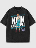 Vintage basketball graphic tee in faded black with player design