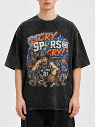 Vintage oversized tee with 'Cry Spurs Cry' graphic design