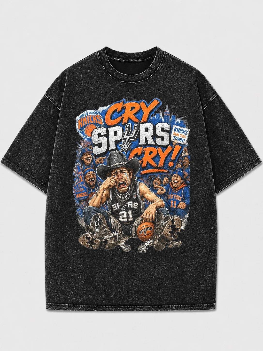 Vintage oversized tee with 'Cry Spurs Cry' graphic design