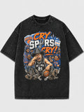 Vintage oversized tee with 'Cry Spurs Cry' graphic design