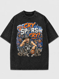 Vintage oversized tee with 'Cry Spurs Cry' graphic design