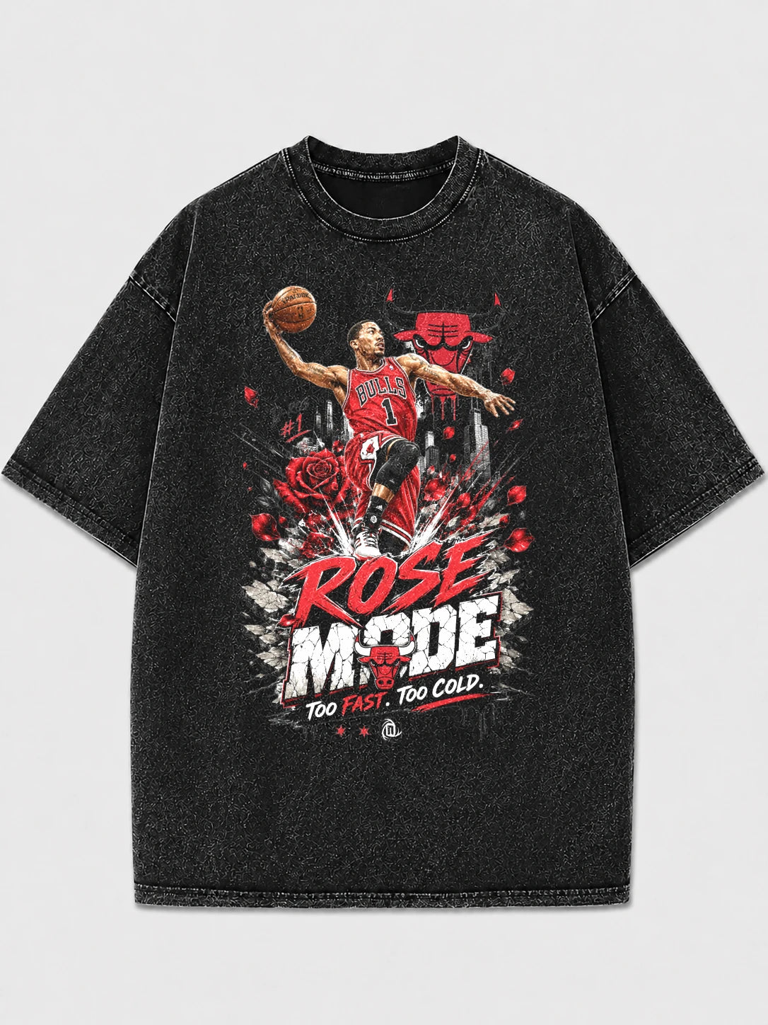 Men's oversized Rose Mode graphic tee with basketball theme