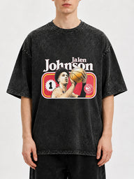 Jalen Johnson vintage basketball graphic tee in distressed black wash