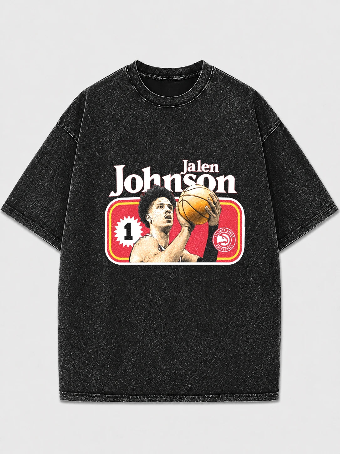 Jalen Johnson vintage basketball graphic tee in distressed black wash