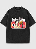Jalen Johnson vintage basketball graphic tee in distressed black wash