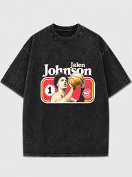 Jalen Johnson vintage basketball graphic tee in distressed black wash