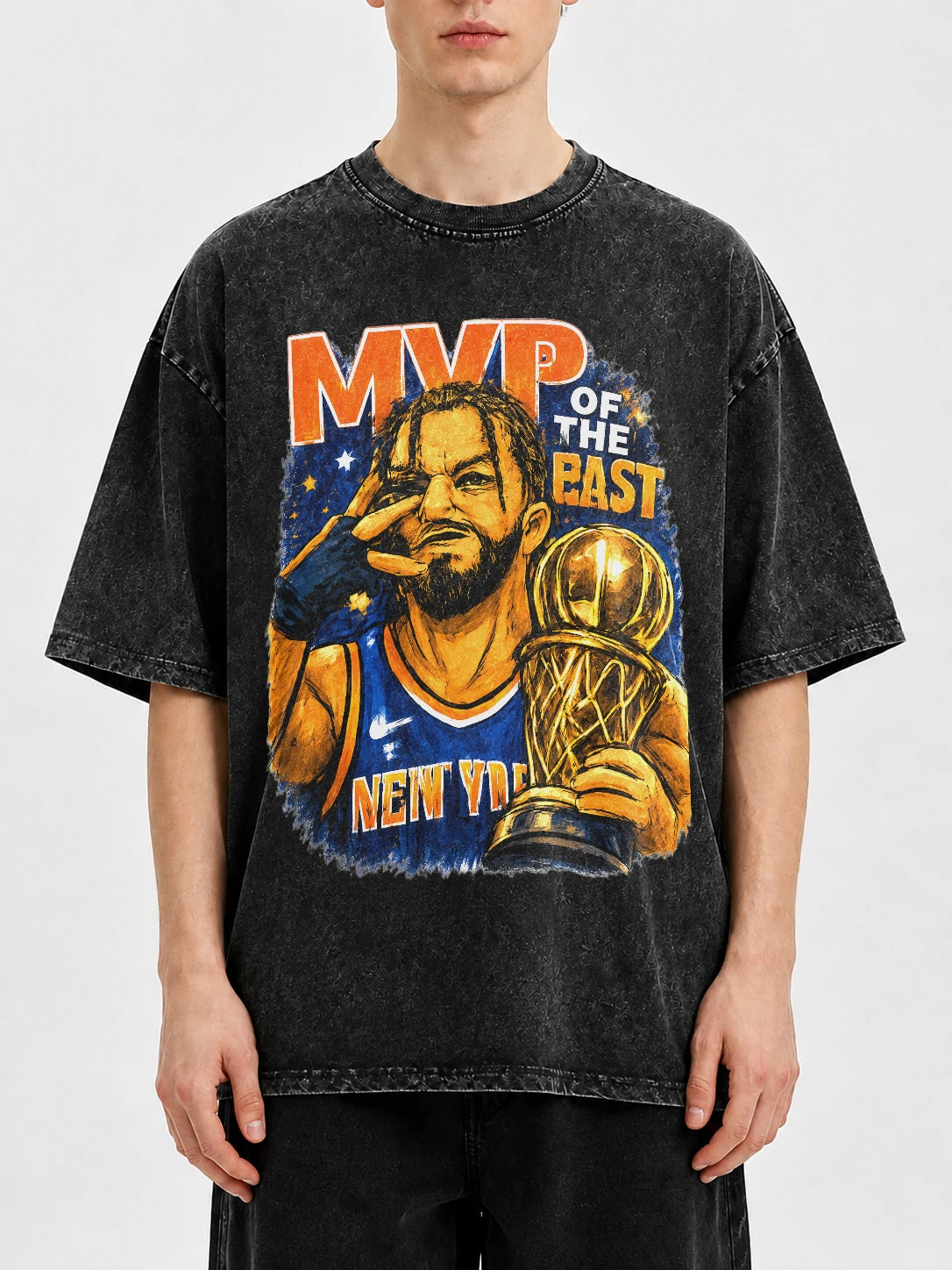 Vintage black graphic tee with MVP basketball design
