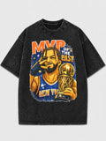 Vintage black graphic tee with MVP basketball design
