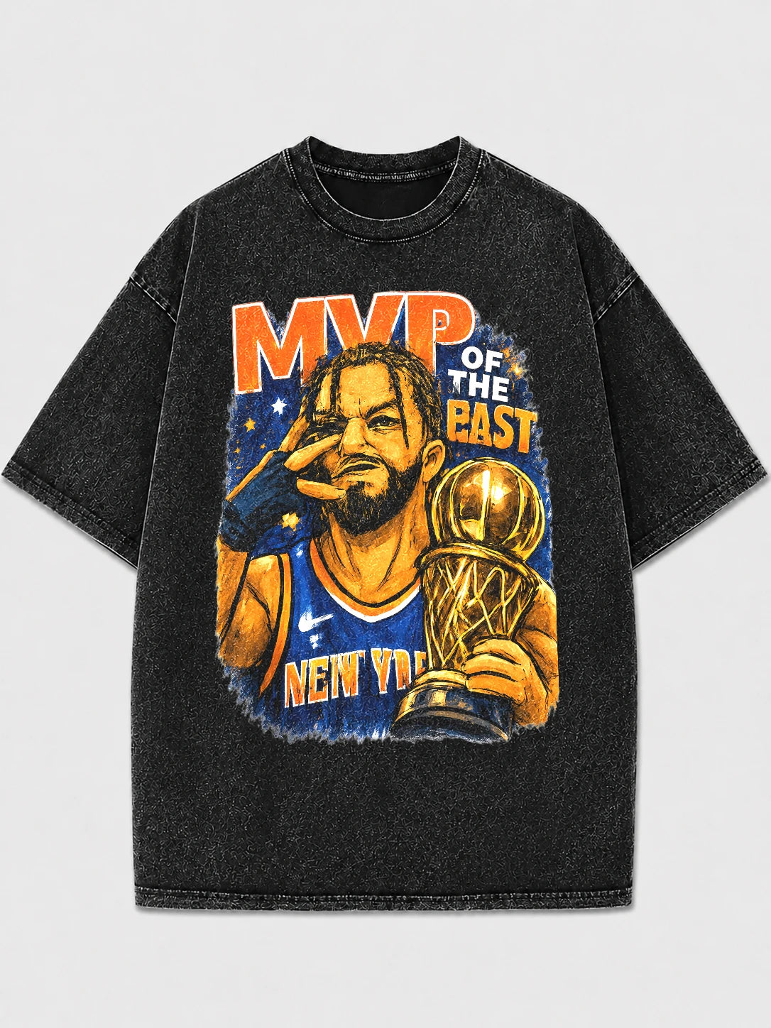 Vintage black graphic tee with MVP basketball design
