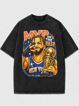 Vintage black graphic tee with MVP basketball design