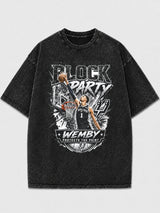 Faded black graphic tee featuring Wemby basketball design