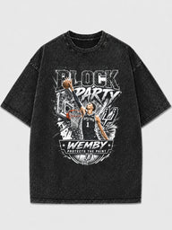 Faded black graphic tee featuring Wemby basketball design