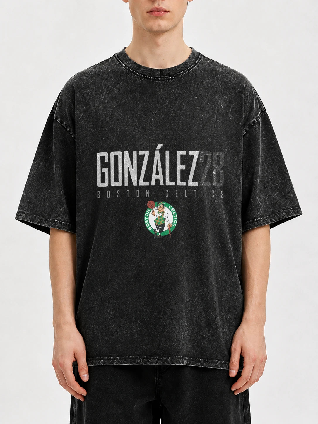 González Boston Celtics graphic tee in vintage black wash